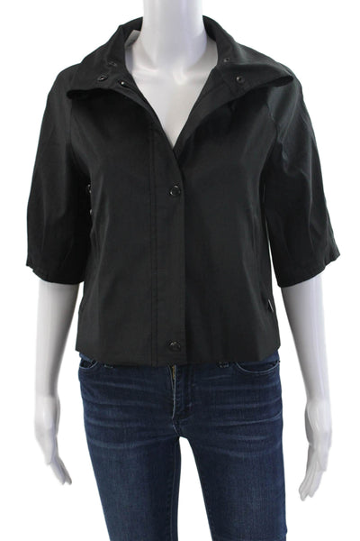 Samuel Dong Womens Short Sleeve Zipped Buttoned Windbreaker Jacket Black Size S