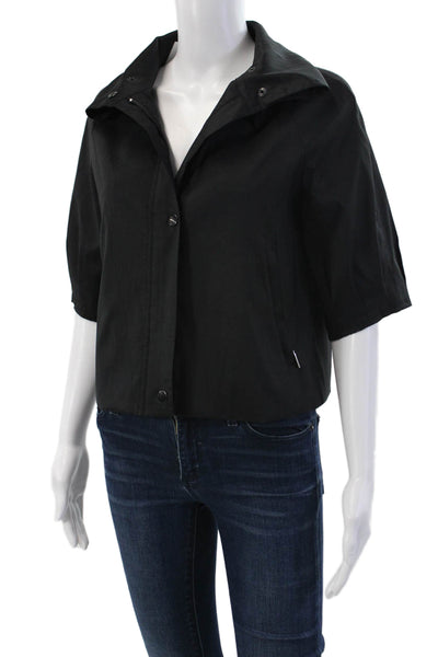 Samuel Dong Womens Short Sleeve Zipped Buttoned Windbreaker Jacket Black Size S