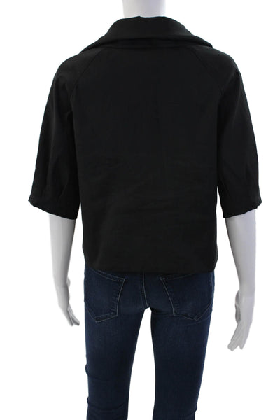 Samuel Dong Womens Short Sleeve Zipped Buttoned Windbreaker Jacket Black Size S