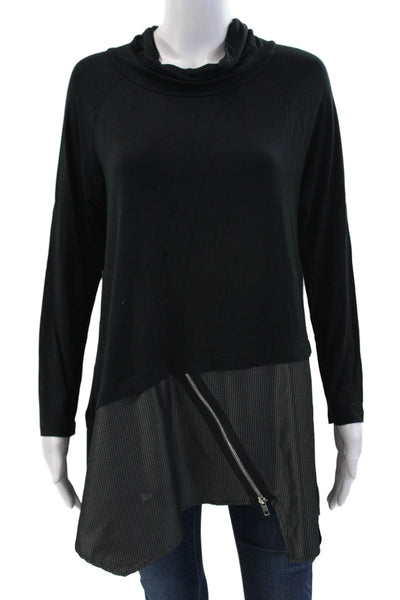 Sun Kim Womens Long Sleeve High Neck Zippered Layered Hem Top Black Size S