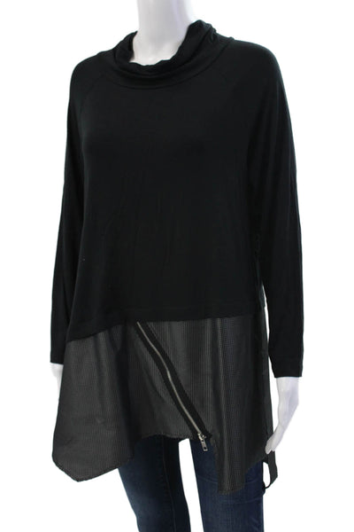 Sun Kim Womens Long Sleeve High Neck Zippered Layered Hem Top Black Size S
