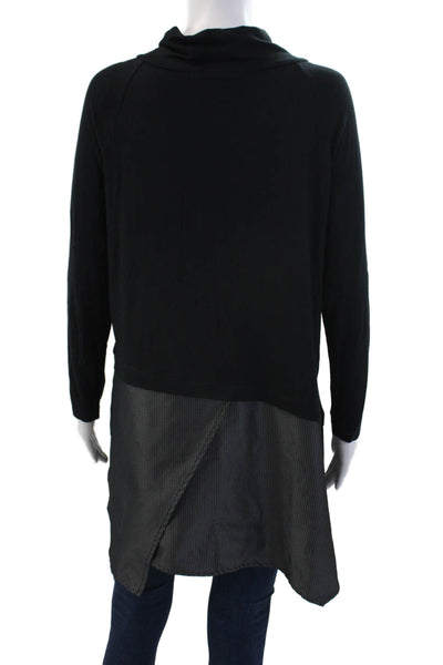 Sun Kim Womens Long Sleeve High Neck Zippered Layered Hem Top Black Size S