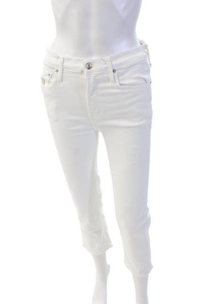 Edwin Womens Cotton Cropped Slim Leg Buttoned Mid Rise Jeans White Size 27