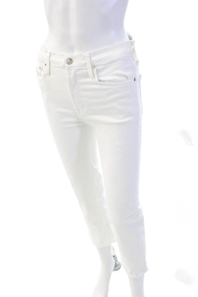 Edwin Womens Cotton Cropped Slim Leg Buttoned Mid Rise Jeans White Size 27