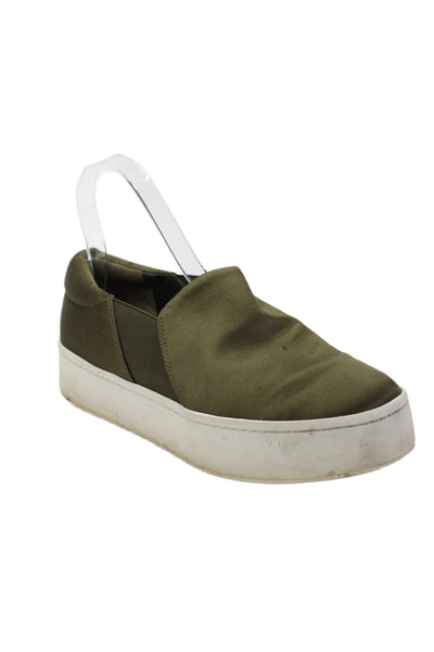 Vince Womens Satin Round Toe Slip On Low Top Platform Sneakers Green Size 7