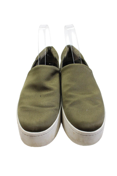 Vince Womens Satin Round Toe Slip On Low Top Platform Sneakers Green Size 7