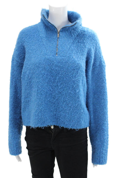 Zara Womens Long Sleeve Quarter Zip Mock Neck Oversized Sweater Blue Size Small
