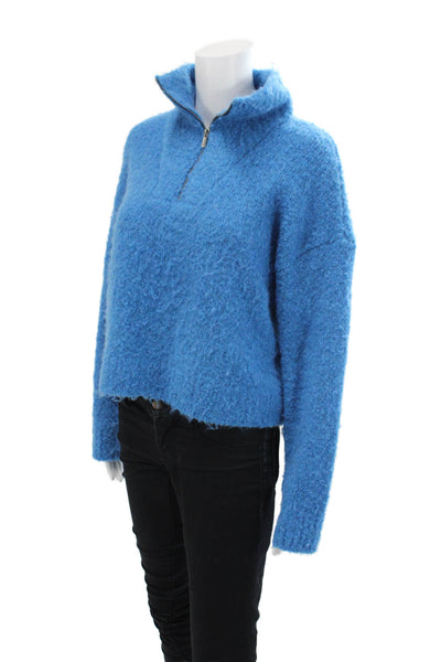 Zara Womens Long Sleeve Quarter Zip Mock Neck Oversized Sweater Blue Size Small