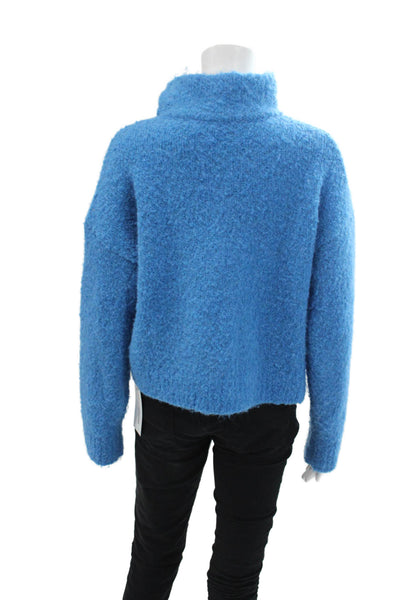 Zara Womens Long Sleeve Quarter Zip Mock Neck Oversized Sweater Blue Size Small