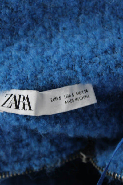 Zara Womens Long Sleeve Quarter Zip Mock Neck Oversized Sweater Blue Size Small