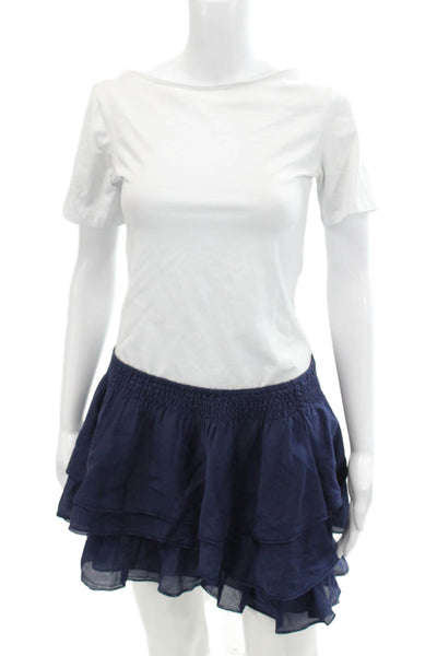 Joie Womens Smocked Waistband Tiered Mini Skirt Navy Cotton Size Extra Small