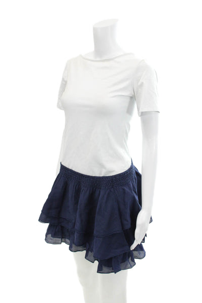 Joie Womens Smocked Waistband Tiered Mini Skirt Navy Cotton Size Extra Small