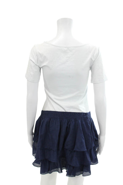 Joie Womens Smocked Waistband Tiered Mini Skirt Navy Cotton Size Extra Small