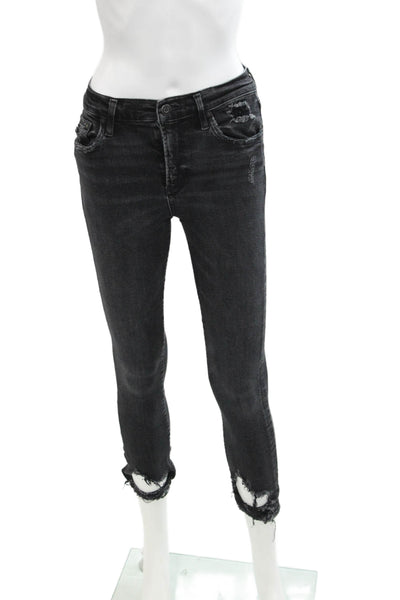 Agolde Womens Zipper Fly High Rise Distressed Skinny Jeans Gray Denim Size 27