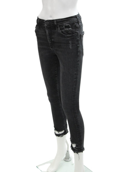 Agolde Womens Zipper Fly High Rise Distressed Skinny Jeans Gray Denim Size 27