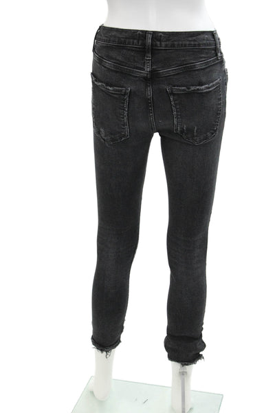 Agolde Womens Zipper Fly High Rise Distressed Skinny Jeans Gray Denim Size 27