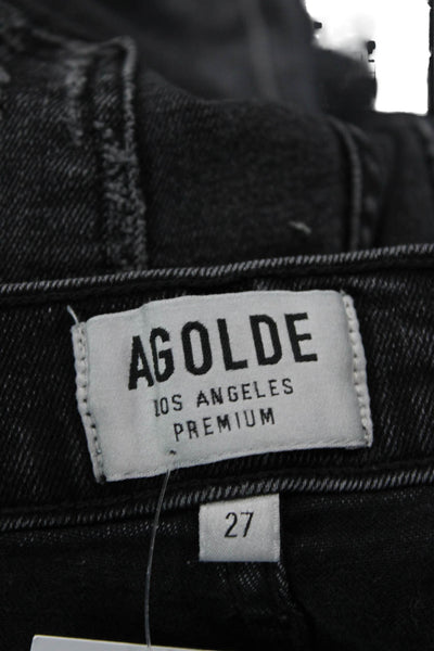 Agolde Womens Zipper Fly High Rise Distressed Skinny Jeans Gray Denim Size 27
