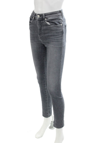 CQY Womens Zipper Fly Mid Rise Skinny Ankle Jeans Gray Denim Size 27