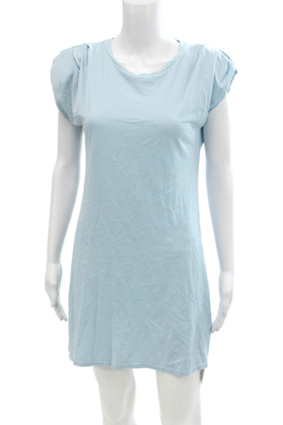St. Roche Womens Short Sleeve Scoop Neck Mini Shirt Dress Blue Cotton Size Small