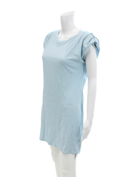 St. Roche Womens Short Sleeve Scoop Neck Mini Shirt Dress Blue Cotton Size Small