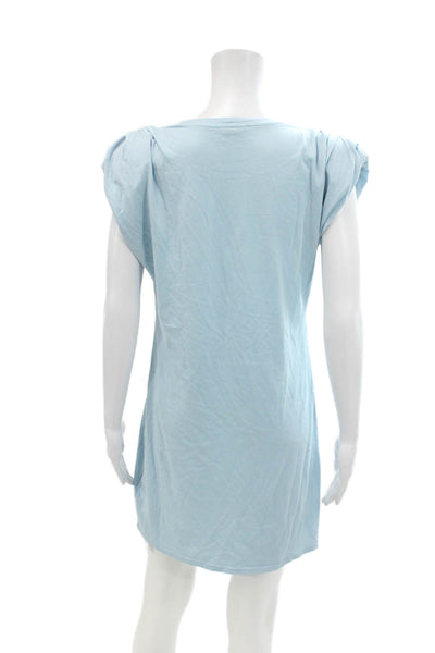 St. Roche Womens Short Sleeve Scoop Neck Mini Shirt Dress Blue Cotton Size Small
