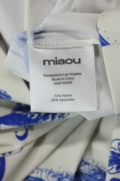 Miaou Womens Back Zip Sleeveless Square Neck Mini Dress White Blue Size Small