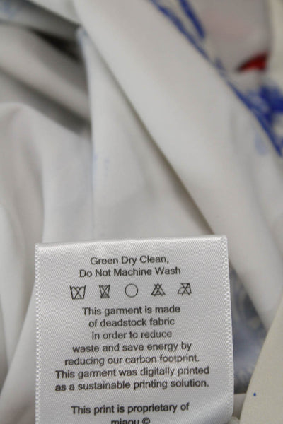 Miaou Womens Back Zip Sleeveless Square Neck Mini Dress White Blue Size Small