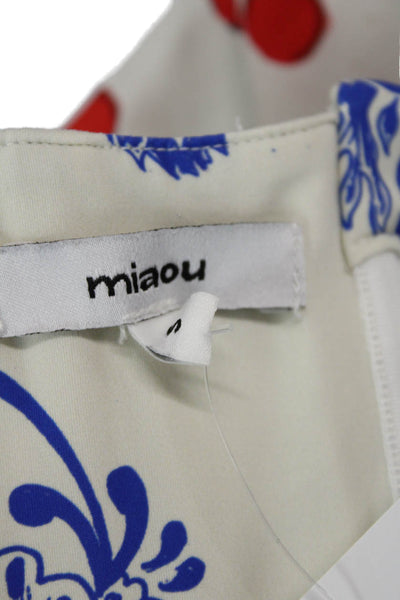 Miaou Womens Back Zip Sleeveless Square Neck Mini Dress White Blue Size Small