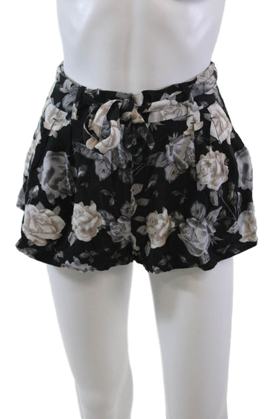 Talula Womens Floral Print Tied High-Waisted Casual Shorts Black Size 0