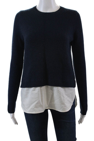 J Crew Womens Wool Long Sleeve Shirt Tail Pullover Sweater Blue Size XS