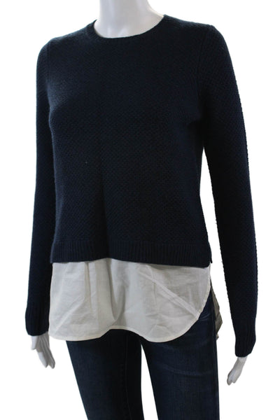 J Crew Womens Wool Long Sleeve Shirt Tail Pullover Sweater Blue Size XS
