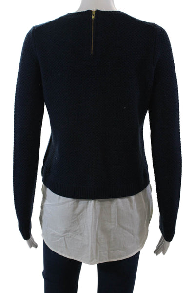J Crew Womens Wool Long Sleeve Shirt Tail Pullover Sweater Blue Size XS