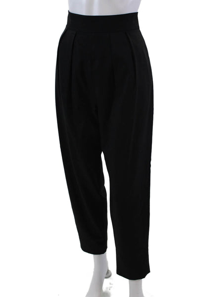 Monique Lhuillier Womens Wool Pleated Straight Leg Trousers Black Size 8