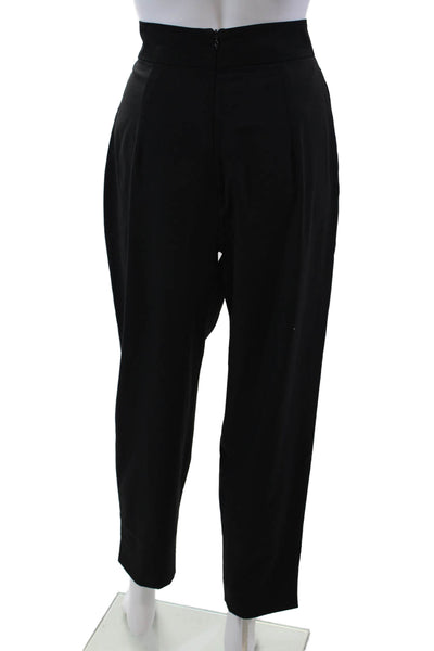 Monique Lhuillier Womens Wool Pleated Straight Leg Trousers Black Size 8