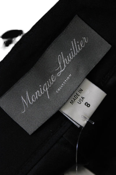 Monique Lhuillier Womens Wool Pleated Straight Leg Trousers Black Size 8
