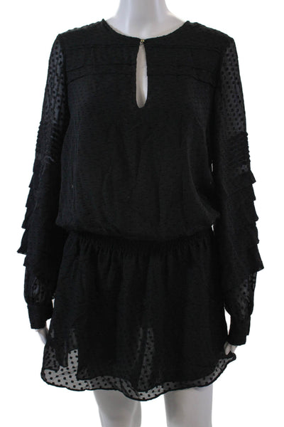 Parker Womens Long Sleeve V-neck Ruched Dotted Short Dress Black Size S