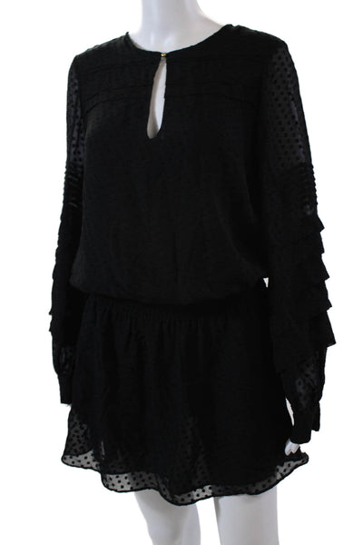 Parker Womens Long Sleeve V-neck Ruched Dotted Short Dress Black Size S