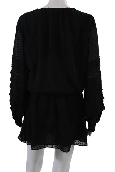 Parker Womens Long Sleeve V-neck Ruched Dotted Short Dress Black Size S