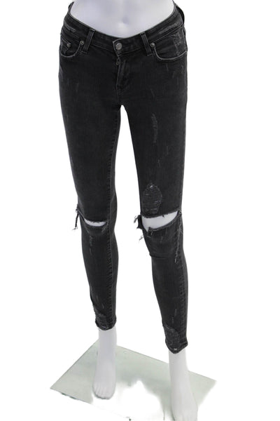 Lovers + Friends Womens Distress High Rise Skinny Leg Jeans Black Size 23