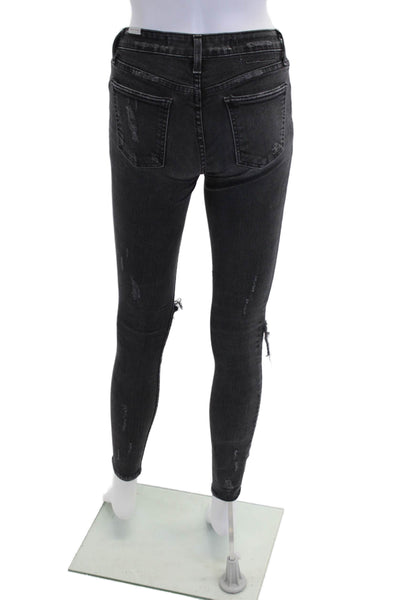 Lovers + Friends Womens Distress High Rise Skinny Leg Jeans Black Size 23