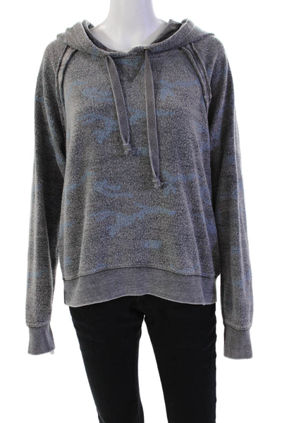 Vintage Havana Womens Printed Long Sleeves Hoodie Gray Blue Cotton Size Large