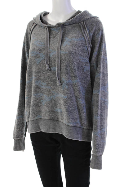 Vintage Havana Womens Printed Long Sleeves Hoodie Gray Blue Cotton Size Large