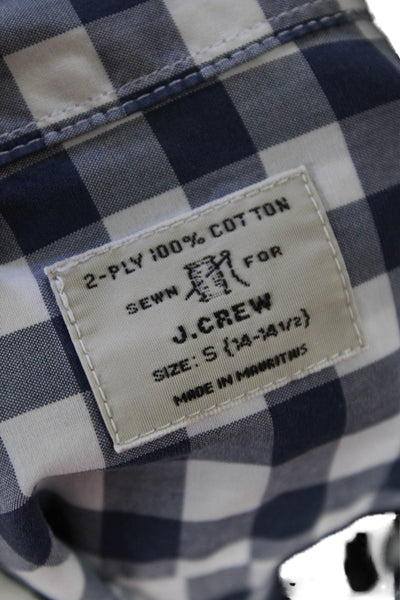 J Crew Mens Gingham Plaid Button Down Shirt Navy Blue White Cotton Size Small