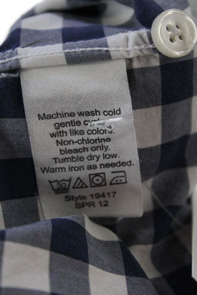 J Crew Mens Gingham Plaid Button Down Shirt Navy Blue White Cotton Size Small