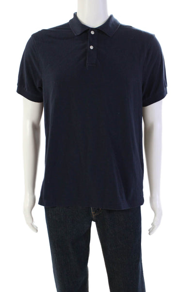 J Crew Mens Short Sleeves Flex Pique Polo Shirt Navy Blue Cotton Size Large