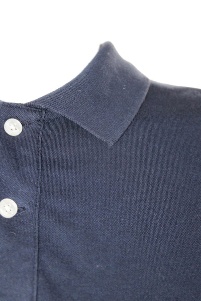 J Crew Mens Short Sleeves Flex Pique Polo Shirt Navy Blue Cotton Size Large