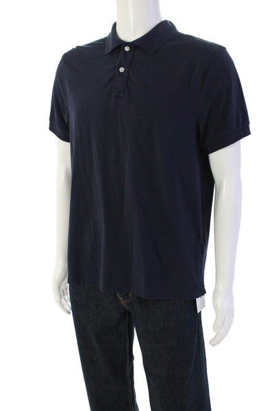 J Crew Mens Short Sleeves Flex Pique Polo Shirt Navy Blue Cotton Size Large