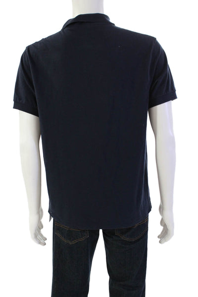 J Crew Mens Short Sleeves Flex Pique Polo Shirt Navy Blue Cotton Size Large