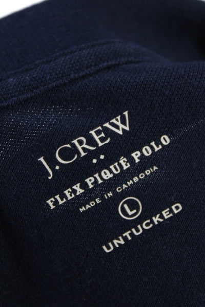 J Crew Mens Short Sleeves Flex Pique Polo Shirt Navy Blue Cotton Size Large