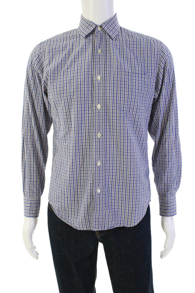 J Crew Mens Plaid Button Down Tailored Fit Shirt Blue Grey Cotton Size Small